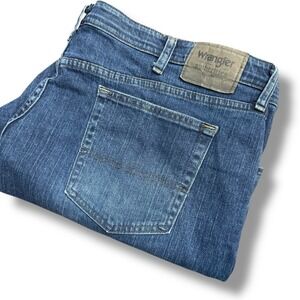 Wrangler Authentic Men's Blue Denim Jeans Size 44x29 Straight Leg Distressed Hem